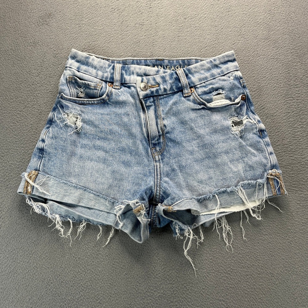 American Eagle Distressed Denim Cutoff Shorts Womens 00 Light Wash Blue Cuffed